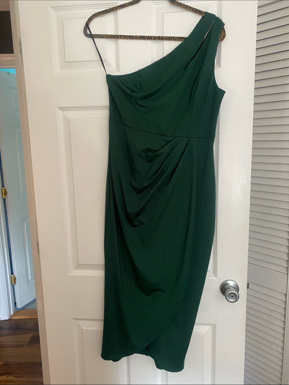 One-Shoulder Draped Evening Dress in Forest Green